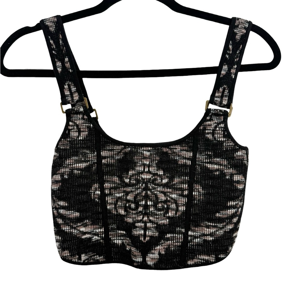 Anthropologie Valeria Knit Corset Crop Top Black Damask Bustier Dark Academia - Picture 4 of 13